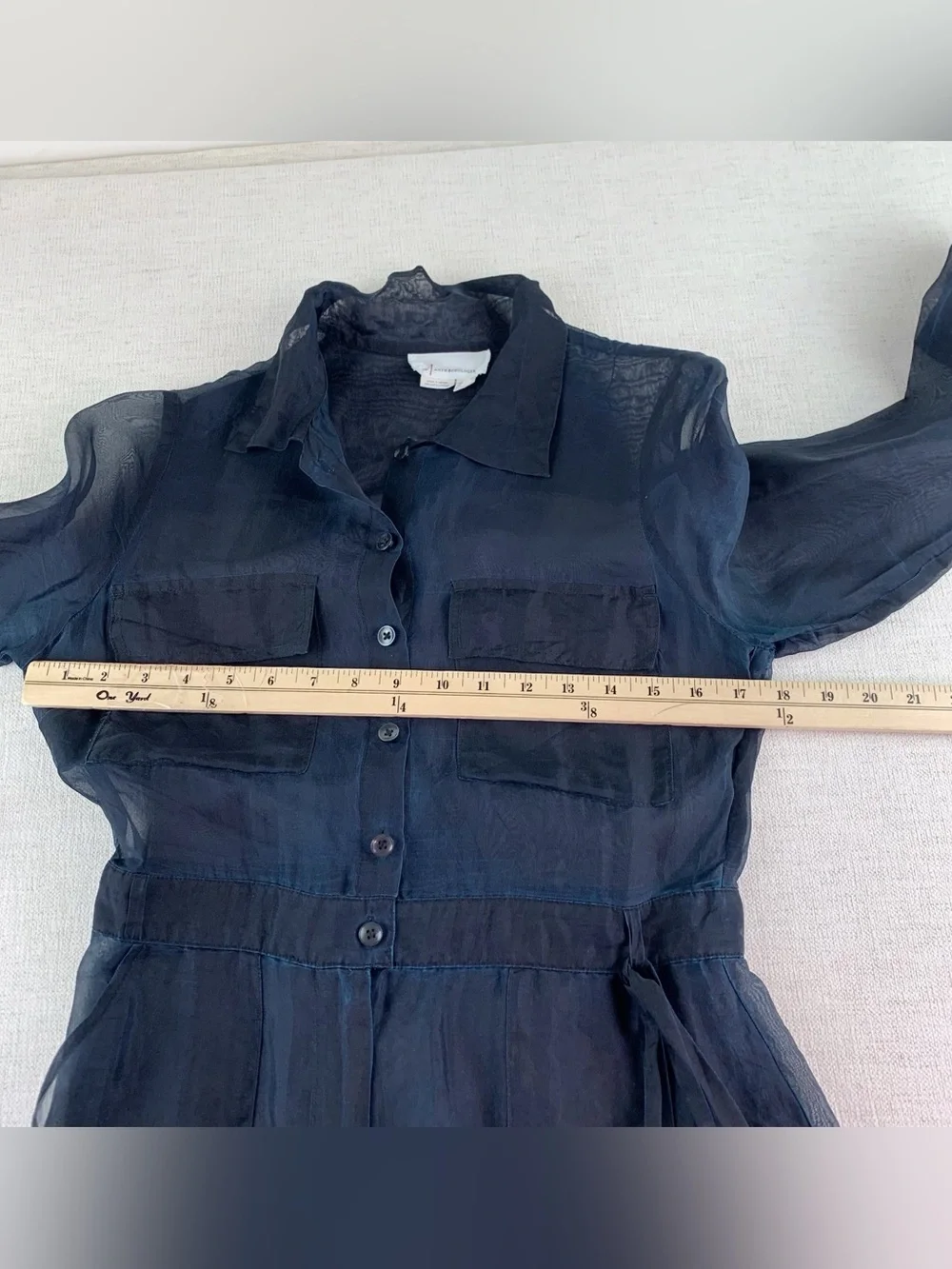 By Anthropologie Sheer silk Utility Jumpsuit long sleeve wide leg in black